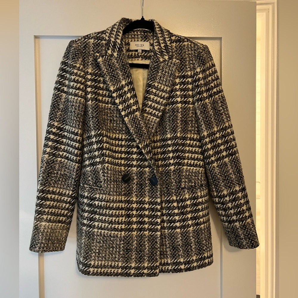 Reiss Black and White Houndstooth Blazer